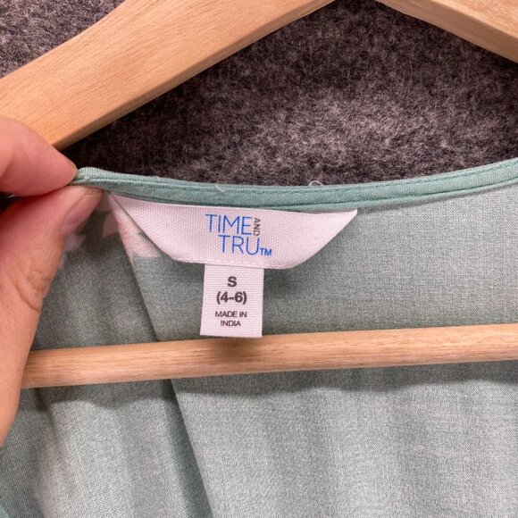 Time And Tru Dress Women S Small Blue Floral Sheath Midi Tasseled V-Neck Casual - Picture 7 of 8